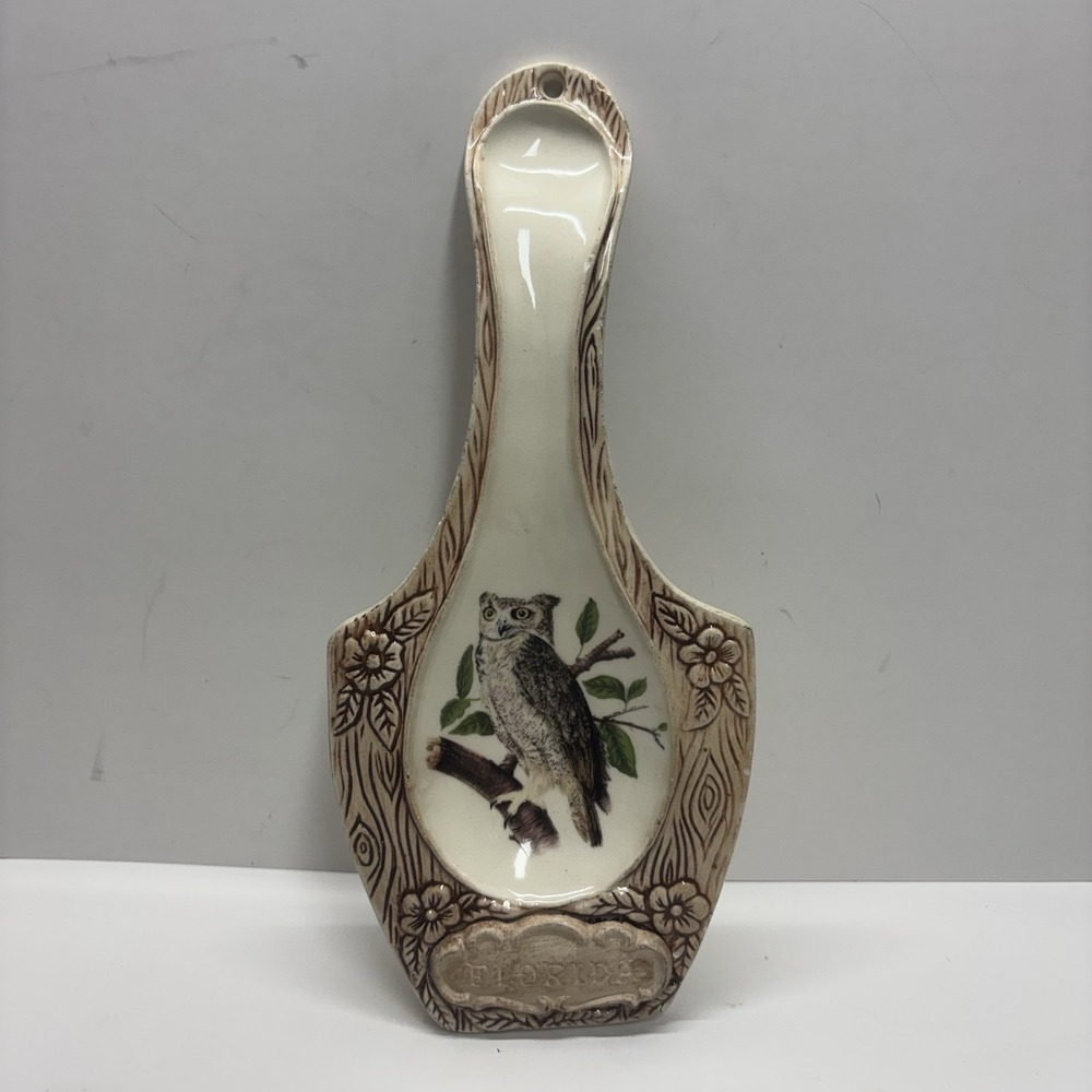 Treasure Craft Vintage Owl Spoon Rest Florida Made in USA Vintage Cottage Cabin